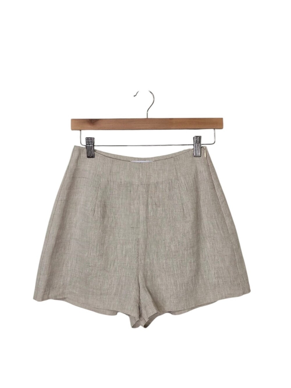 DISSH High Waist Linen-Blend Shorts in Light Taupe
